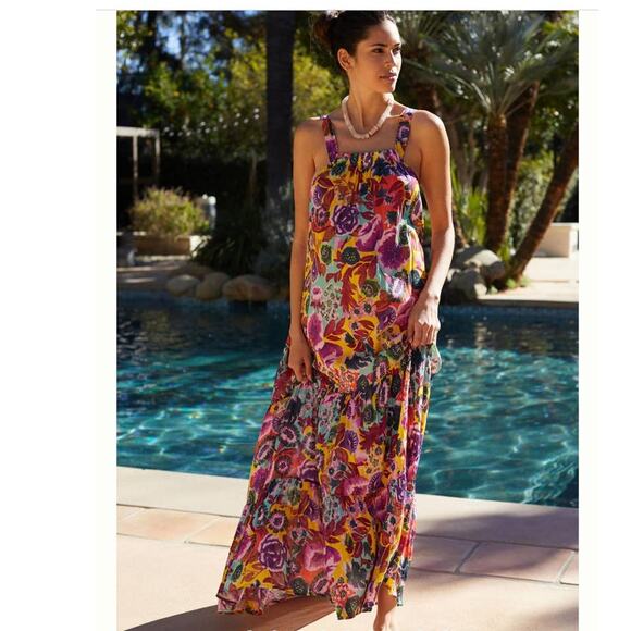 New Anthropologie Boho Floral Maxi Cover-Up Dress $118 SMALL - Picture 1 of 5